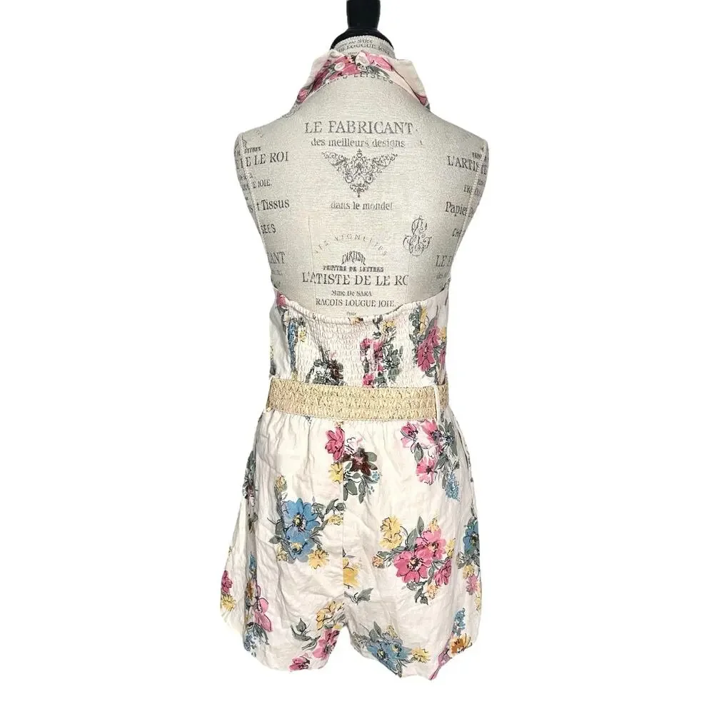 House of Harlow 1960 | Women | Floral Linen Blend Halter Belted Romper | Sz 12